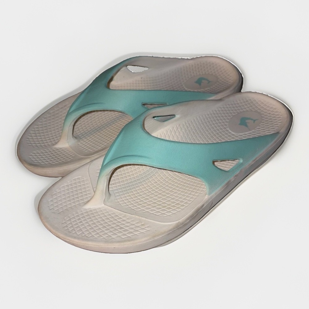 Reel Legends Womens Size 7 Aqua White & Sea Foam Green Flip Flop‎ Comfort Thongs